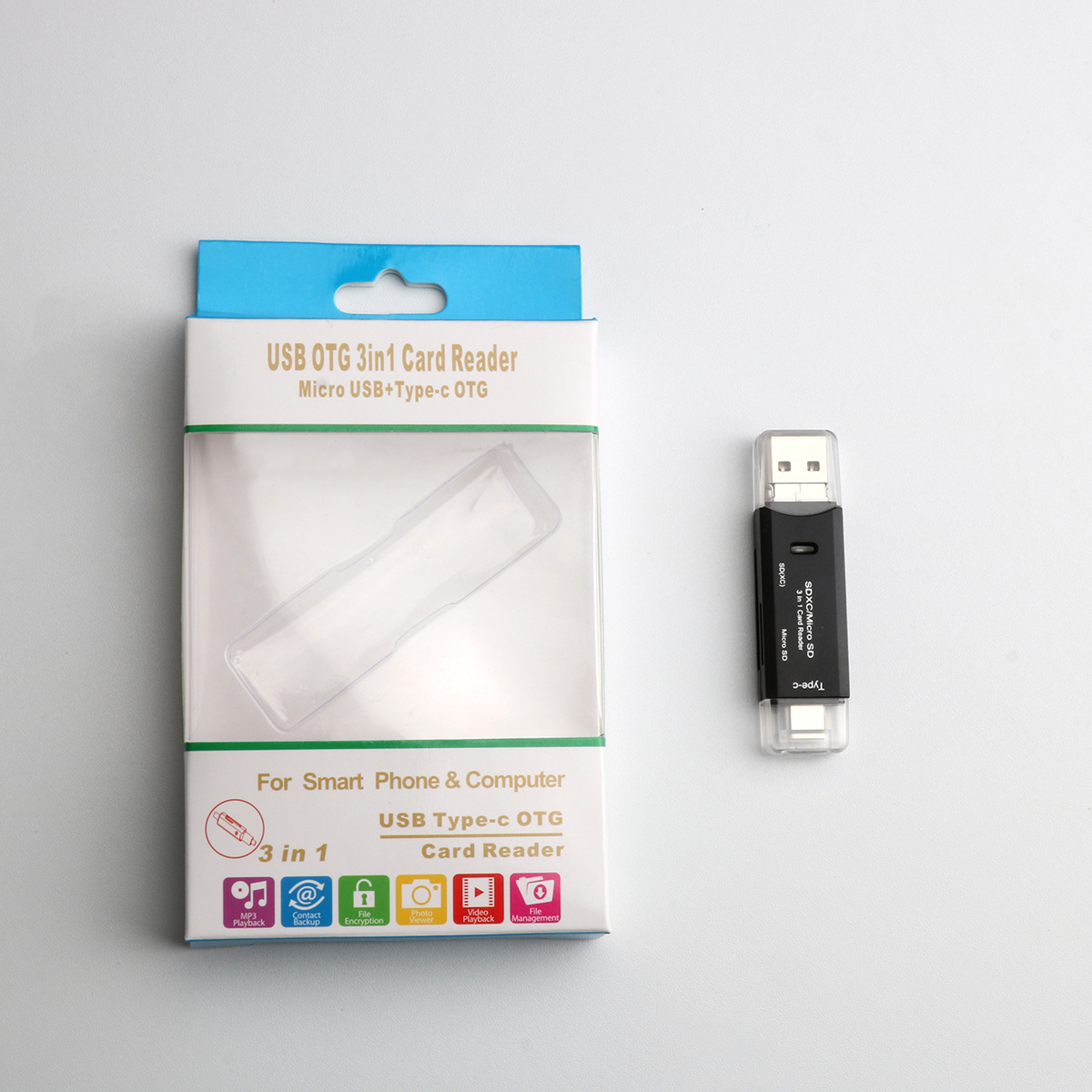 ROCKETEK 3 az 1-ben USB-A, USB Type-C, Micro USB kártyaolvasó SD, micro SD fekete (RT-CR11)-2