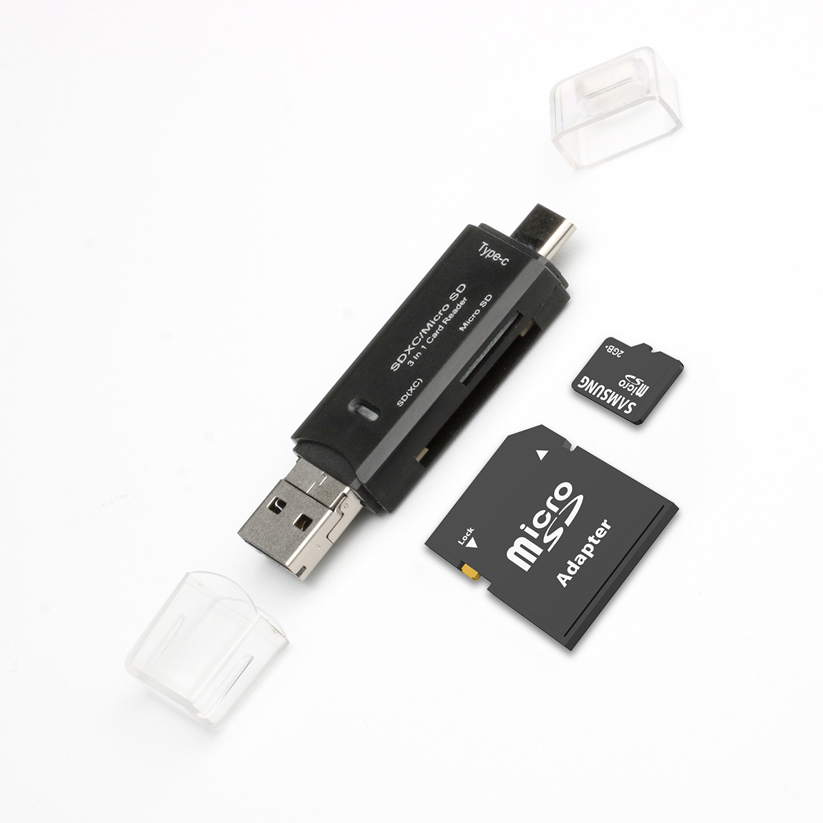 ROCKETEK 3 az 1-ben USB-A, USB Type-C, Micro USB kártyaolvasó SD, micro SD fekete (RT-CR11)-5