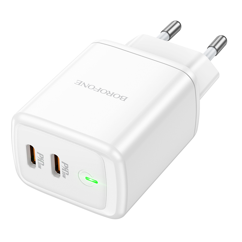 Borofone BN9 Reacher hálózati töltő adapter 2xType C QC 3.0 PD 35W fehér-8