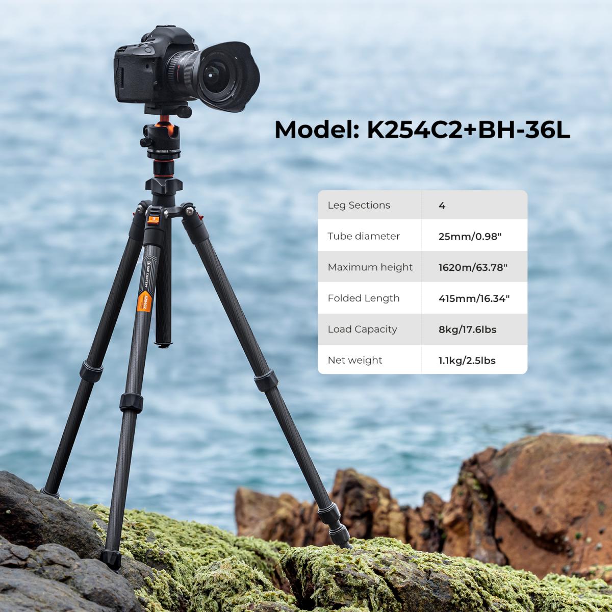 KF Concept K254C2+BH-36L karbon fényképező állvány, tripod gömbfejjel (KF09.123)-2