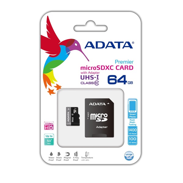 ADATA Memóriakártya MicroSDXC 64GB + Adapter UHS-I CL10 (50/10)-0