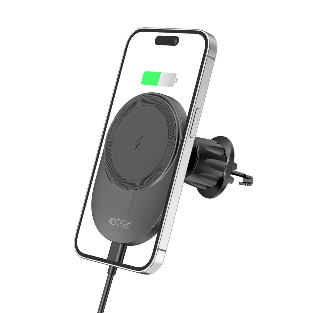 Tech-Protect MM15W-V1 Mágneses MagSafe kompatibilis autós telefontartó vezeték nélküli töltéssel 15W fekete-3
