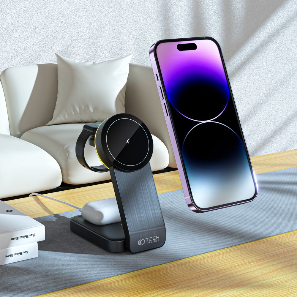 Tech-Protect QI15W-A28 3 az 1-ben vezeték nélküli mágneses töltő fekete-4