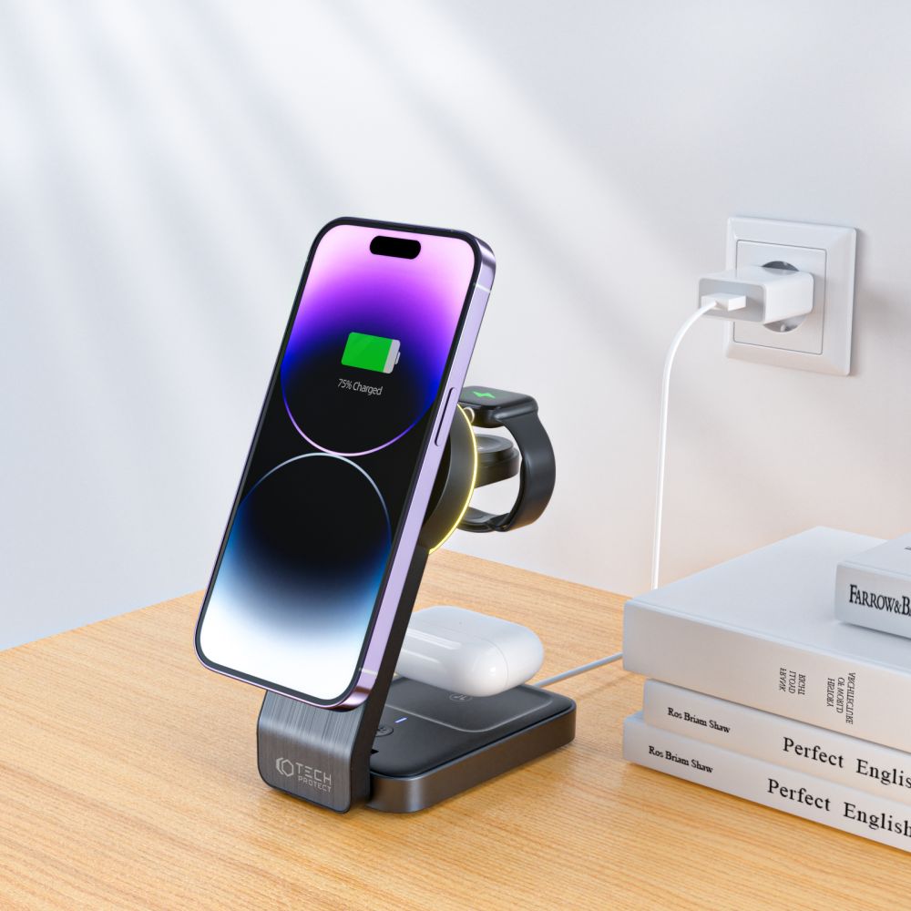 Tech-Protect QI15W-A28 3 az 1-ben vezeték nélküli mágneses töltő fekete-2