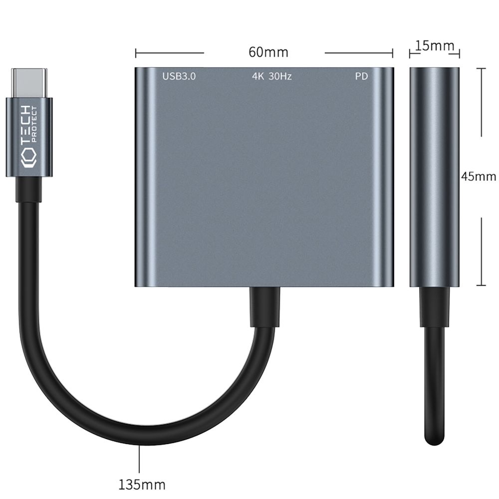 Tech-Protect V1-HUB adapter 3 az 1-ben szürke-4