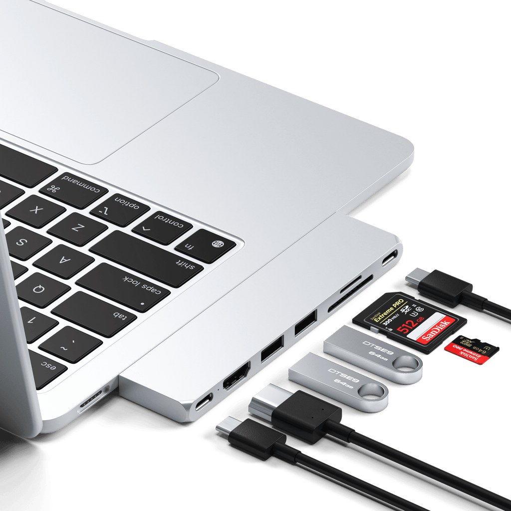 Satechi PRO HUB SLIM (1xUSB4, 1xHDMI, 2xUSB-A, SD/MicroSD, UHS-I akár 104MB/s, SD/SDHC/SDXC 2TB-ig, 1xUSB-C) - ezüst-3