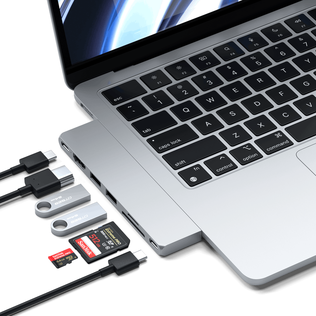 Satechi PRO HUB SLIM (1xUSB4, 1xHDMI, 2xUSB-A, SD/MicroSD, UHS-I akár 104MB/s, SD/SDHC/SDXC 2TB-ig, 1xUSB-C) - ezüst-2
