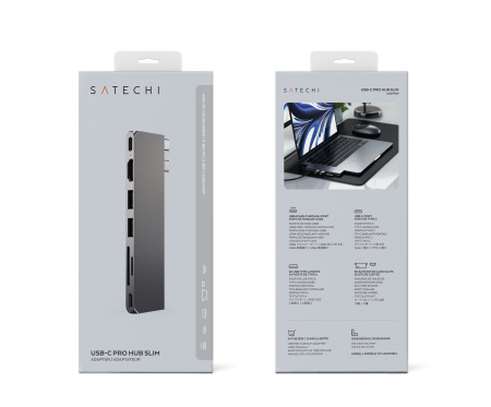 Satechi PRO HUB SLIM (1xUSB4, 1xHDMI, 2xUSB-A, SD/MicroSD, UHS-I akár 104MB/s, SD/SDHC/SDXC 2TB-ig, 1xUSB-C) - asztroszürke-6