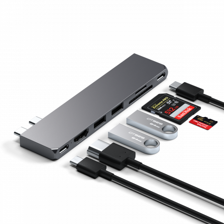 Satechi PRO HUB SLIM (1xUSB4, 1xHDMI, 2xUSB-A, SD/MicroSD, UHS-I akár 104MB/s, SD/SDHC/SDXC 2TB-ig, 1xUSB-C) - asztroszürke-3