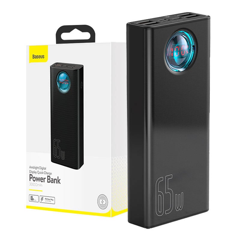 Baseus Amblight Powerbank 30000mAh, 4xUSB, USB-C, 65W (fekete)-5