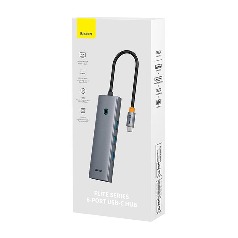Baseus UltraJoy 6 az 1-ben USB-C HUB, elosztó adapter (USB-C - 1xHDMI4K@30Hz + 3xUSB 3.0 + 1xPD +RJ45)-3