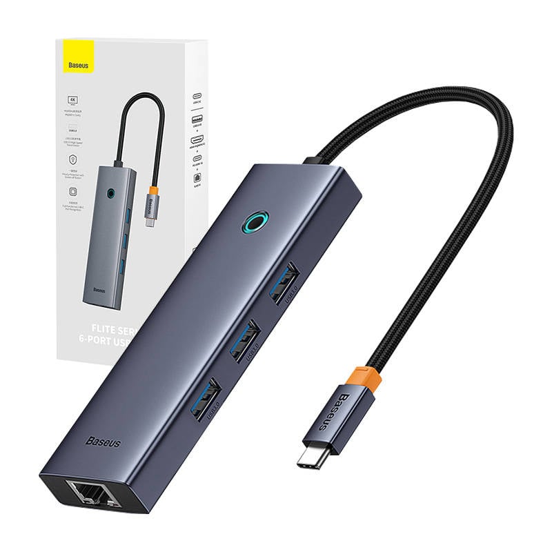 Baseus UltraJoy 6 az 1-ben USB-C HUB, elosztó adapter (USB-C - 1xHDMI4K@30Hz + 3xUSB 3.0 + 1xPD +RJ45)-6