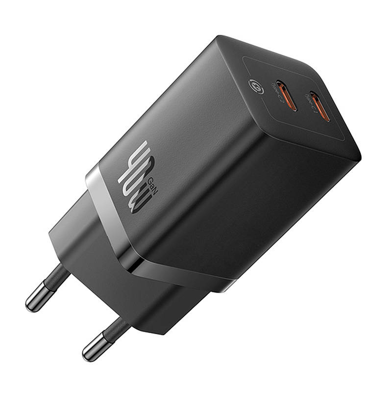 Baseus GaN5 hálózati töltő adapter 2x USB-C 40W (fekete)-0