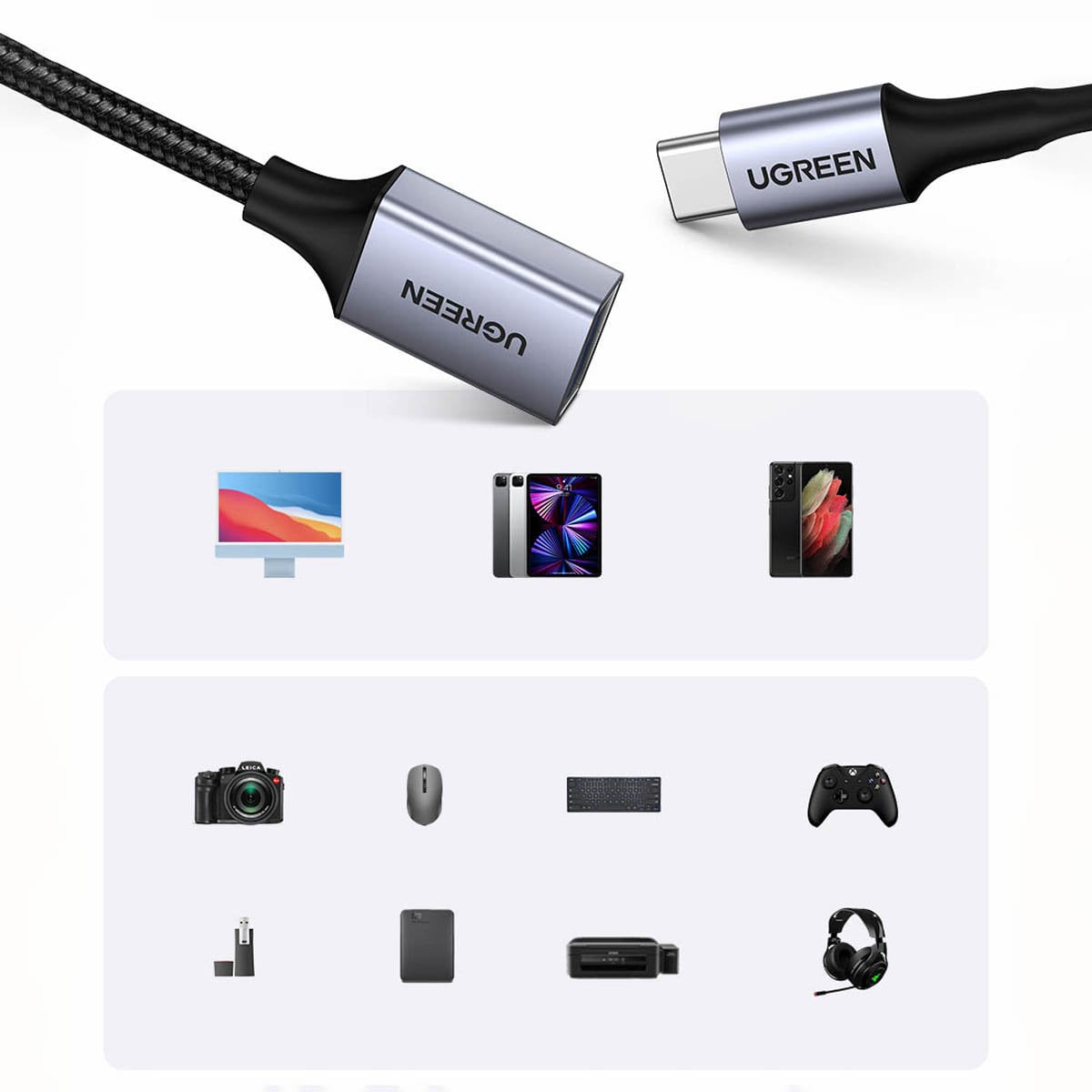 Ugreen OTG adapter kábel USB-C - USB-A 5Gb/s 0.15m fekete (US378)-5