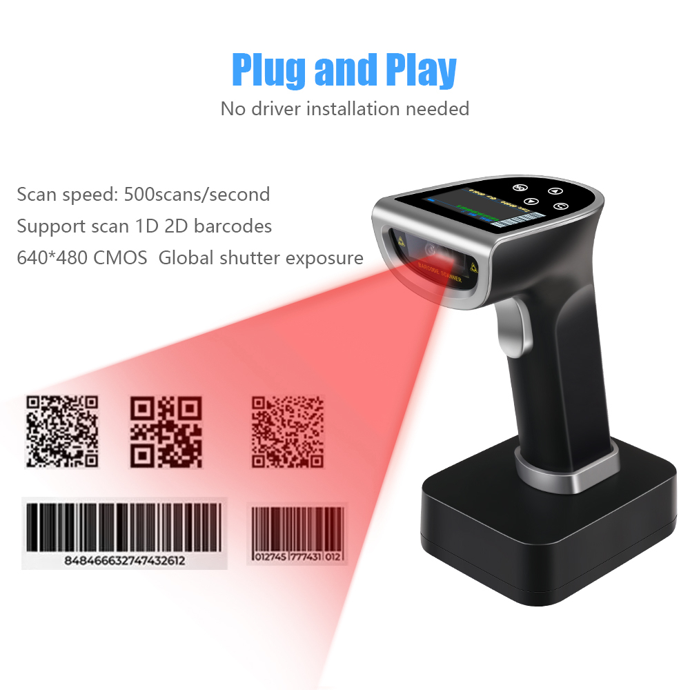 Vezeték nélküli 1D/2D vonalkódolvasó, QR kód olvasó töltőállvánnyal, LCD kijelzővel (YHD-6800DB-Pro)-5