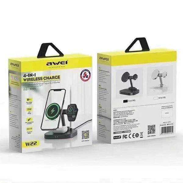 AWEI Indukciós töltő 4 az 1-ben 15 W gyorstöltő (W22) fekete (iPhone Magsafe, Apple Watch, Airpods, Apple Pencil Lightning)-2