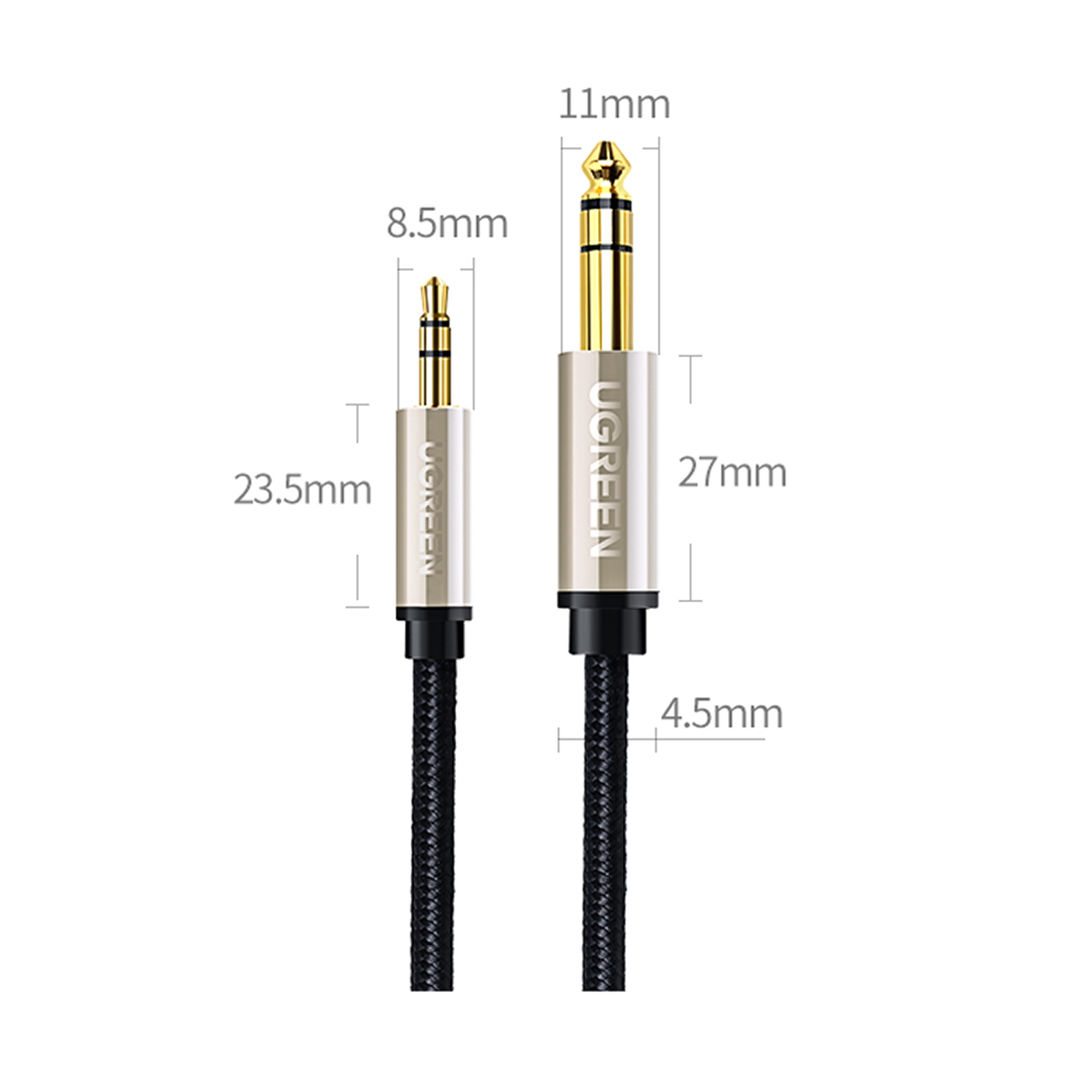 Ugreen AV127 3.5mm-es jack sztereó kábel 6.35mm TRS-hez - 2m szürke-1