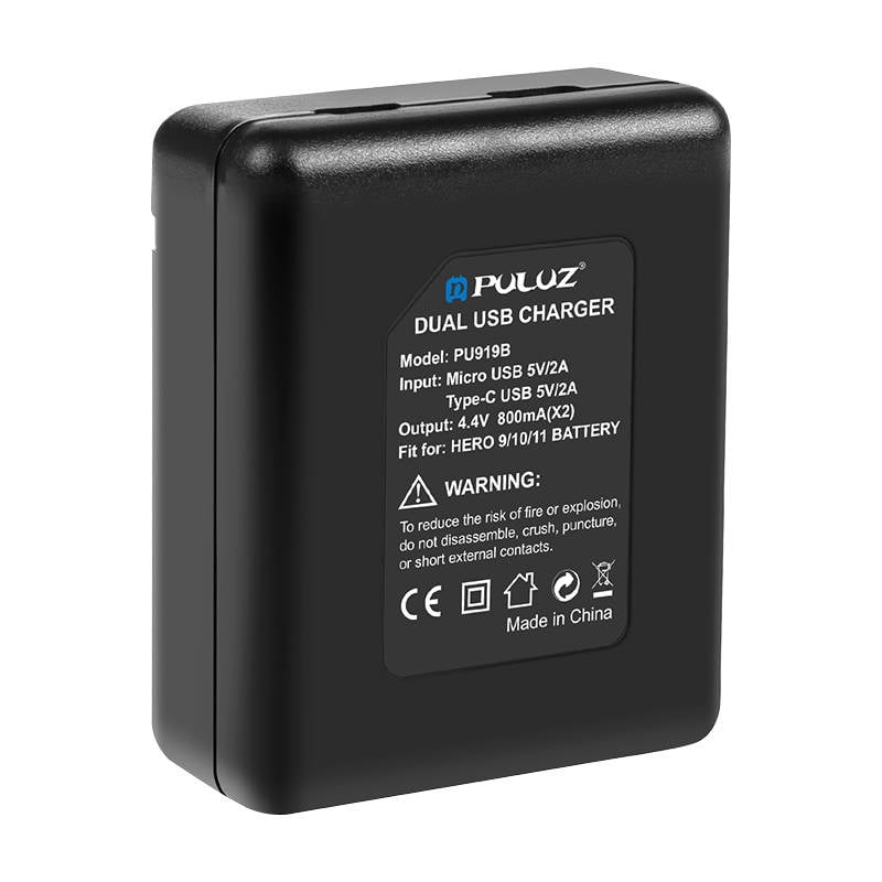 PULUZ dupla foglalatos USB töltő GoPro Hero 12 / Hero 11 / Hero 10 / Hero 9 akkumulátorokhoz (PU919B)-3