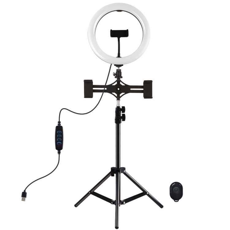 PULUZ LED-es körfény, körlámpa 3db telefontartóval, bluetooth távirányítóval, állvánnyal (PKT3070B)-0