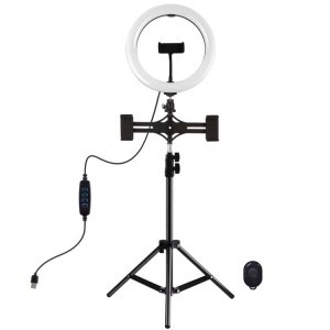 PULUZ LED-es körfény, körlámpa 3db telefontartóval, bluetooth távirányítóval, állvánnyal (PKT3070B)