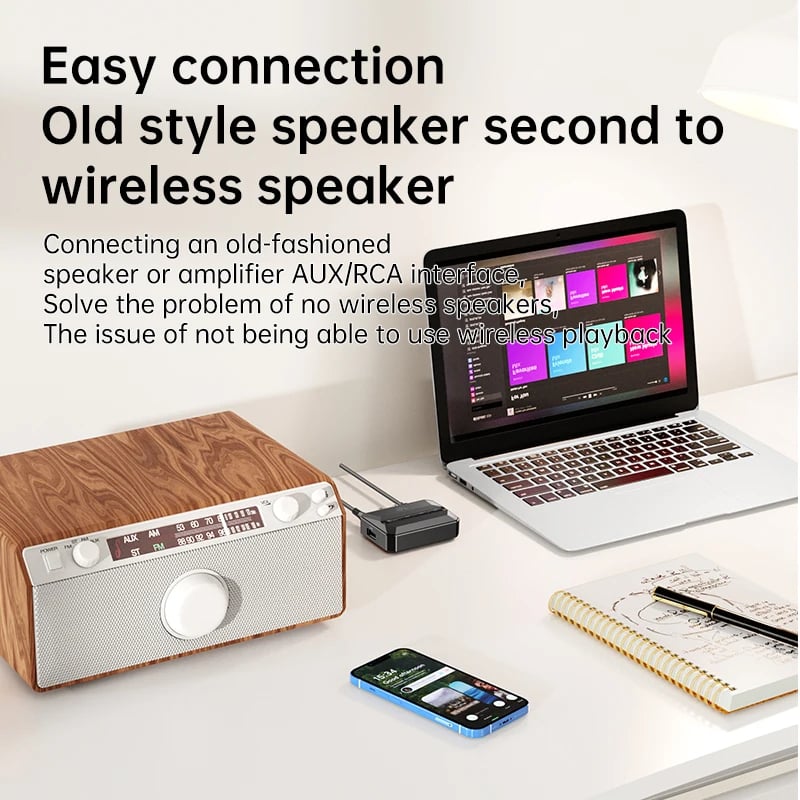 HIGI T59 bluetooth audio vevő AUX 3.5mm adapter + microSD, USB-A, USB-C, RCA, NFC csatlakozással-5