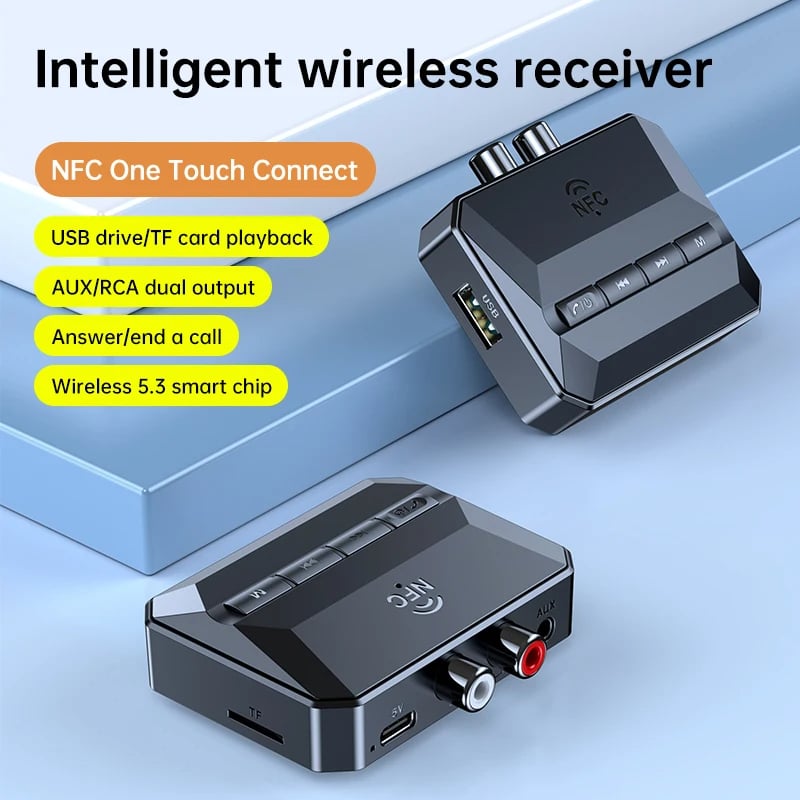HIGI T59 bluetooth audio vevő AUX 3.5mm adapter + microSD, USB-A, USB-C, RCA, NFC csatlakozással-4