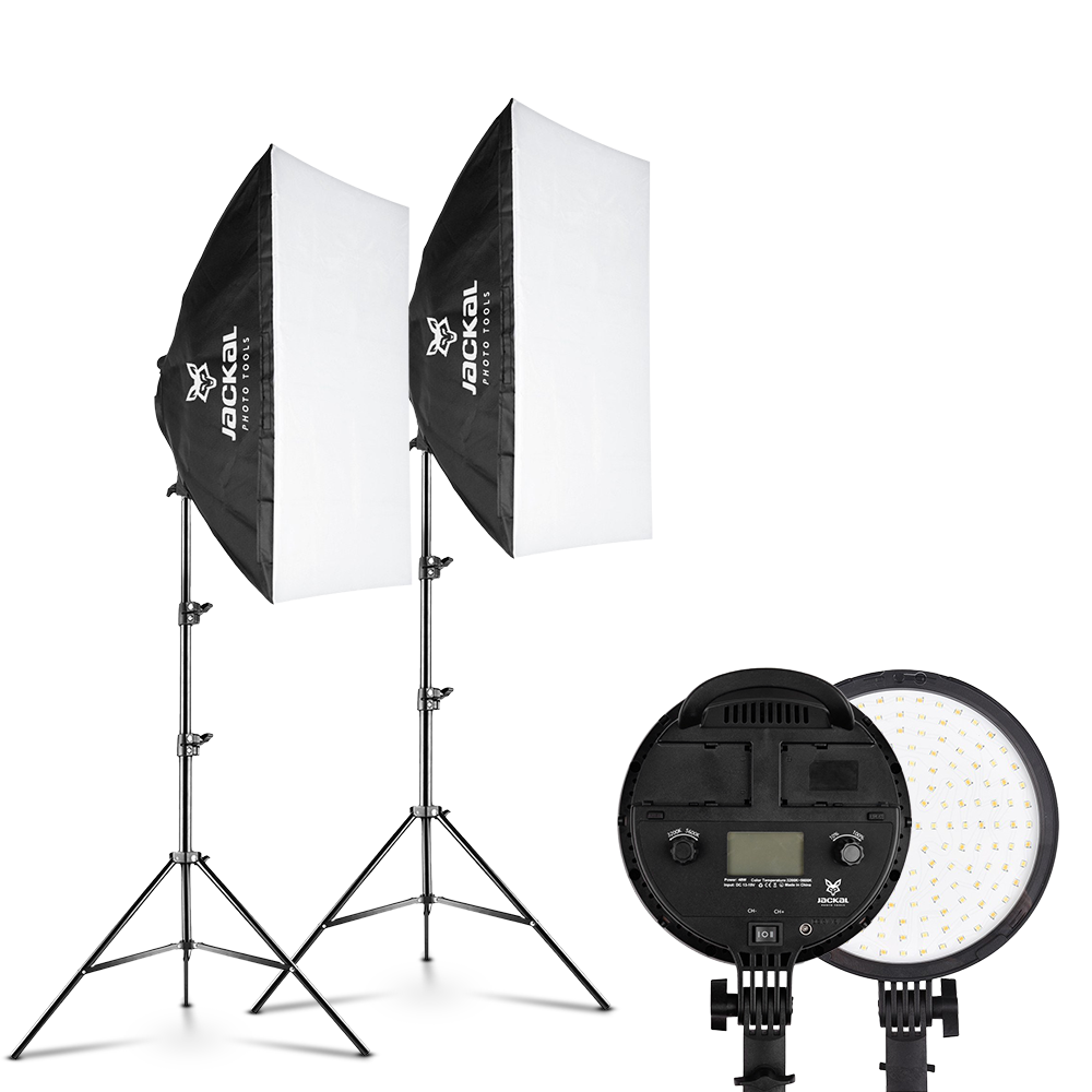 Jackal AS-48B LED softbox szett, 1,6x5m tekercses hátterekkel (zöld, fehér, fekete), 2x2m háttértartó állvánnyal-1