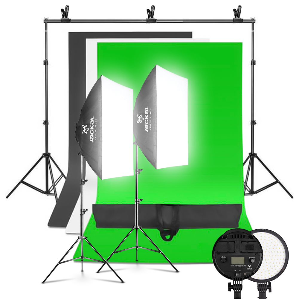Jackal AS-48B LED softbox szett, 1,6x3m hátterekkel (zöld, fehér, fekete), 2x2m háttértartó állvánnyal-0