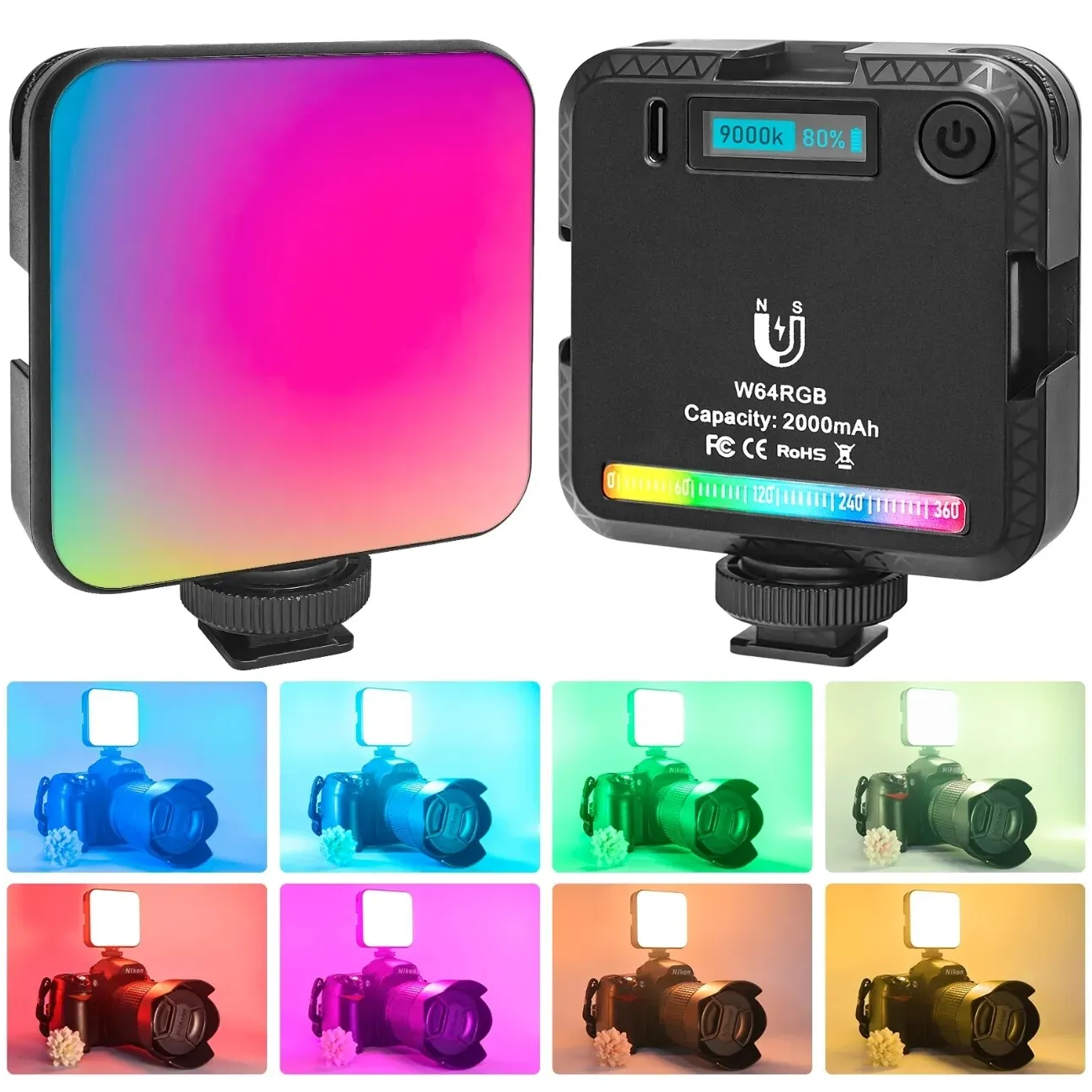 LUXCEO W64 mini RGB LED lámpa, világítás 2500-9000K beépített akkumulátorral-8