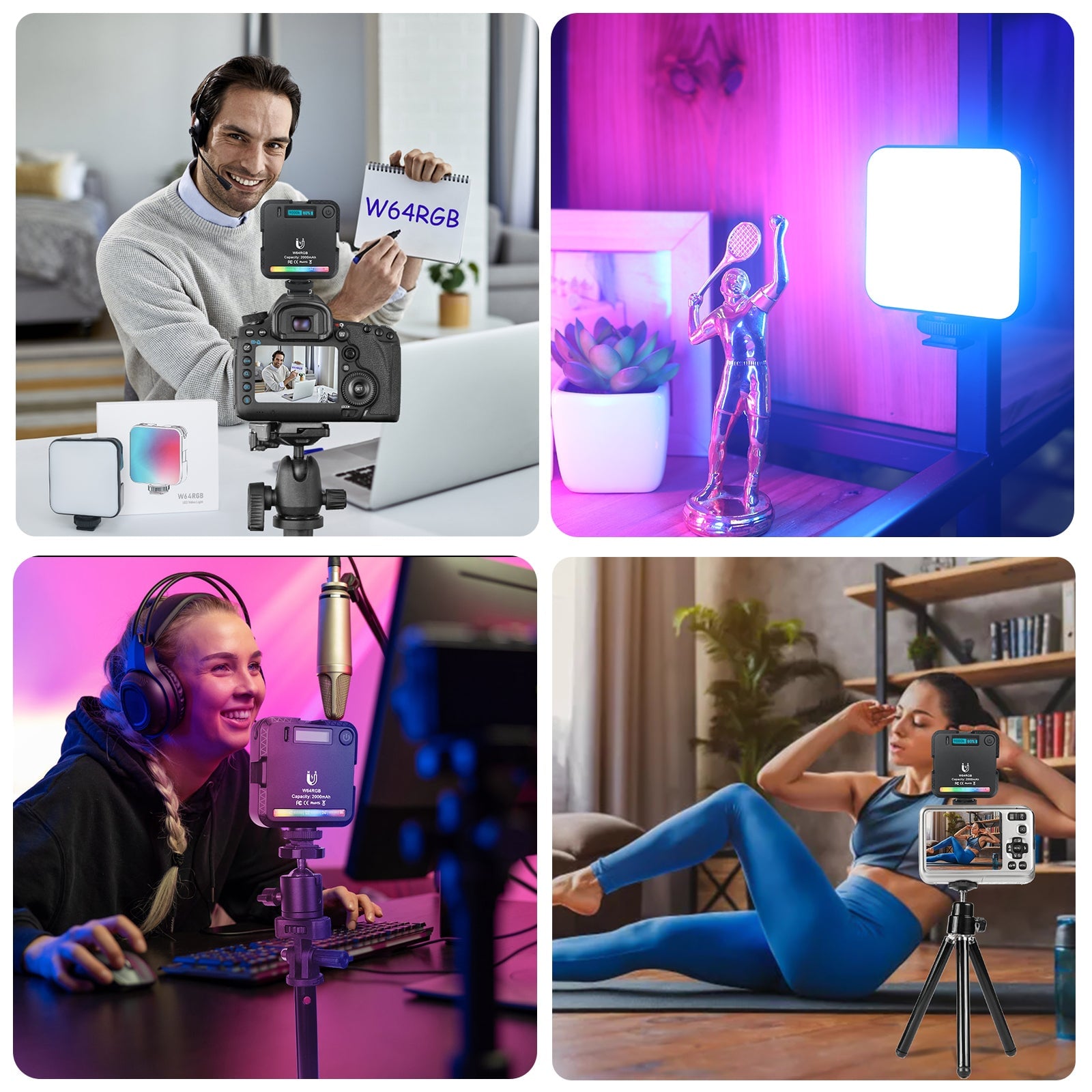 LUXCEO W64 mini RGB LED lámpa, világítás 2500-9000K beépített akkumulátorral-7