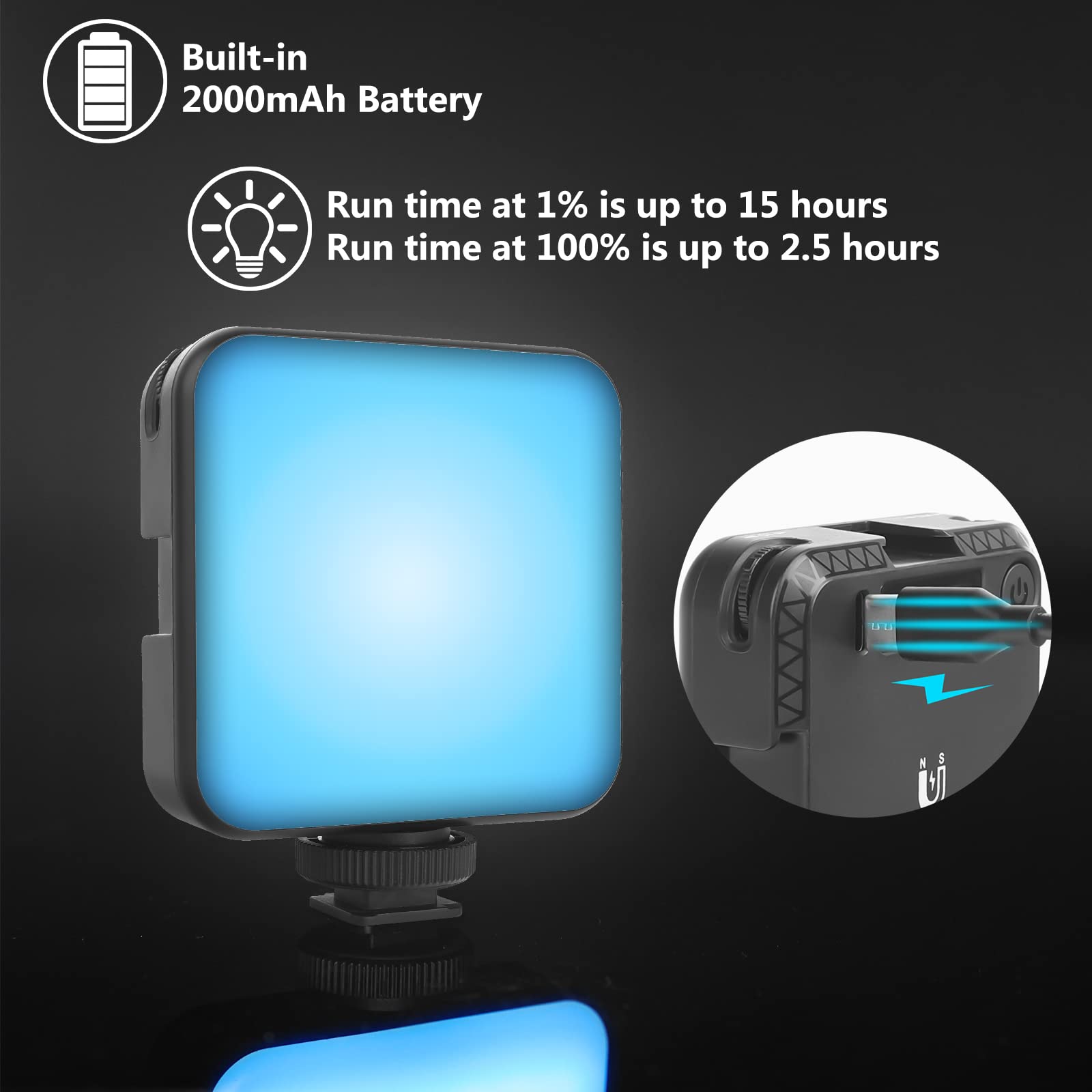 LUXCEO W64 mini RGB LED lámpa, világítás 2500-9000K beépített akkumulátorral-5