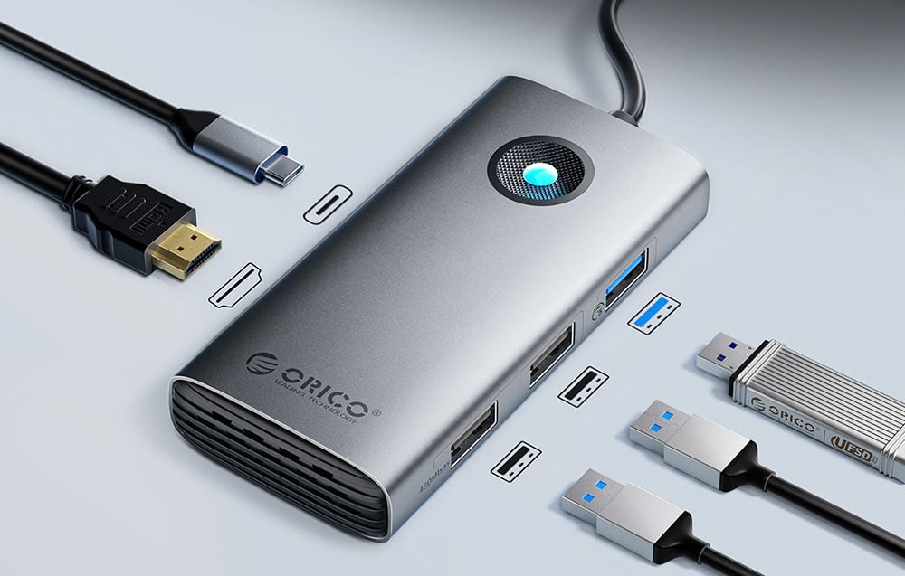 Orico 6 az 1-ben USB Type-C HUB elosztó adapter (szürke)-1