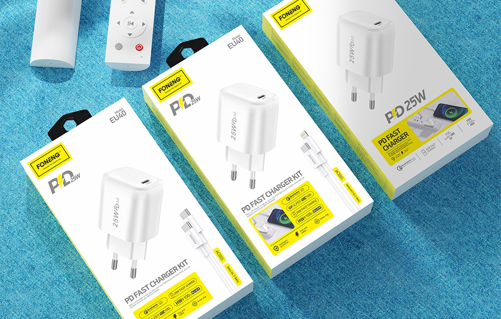 Foneng EU40 USB-C hálózati töltő adapter 25W PD QC 3.0 (fehér)-1