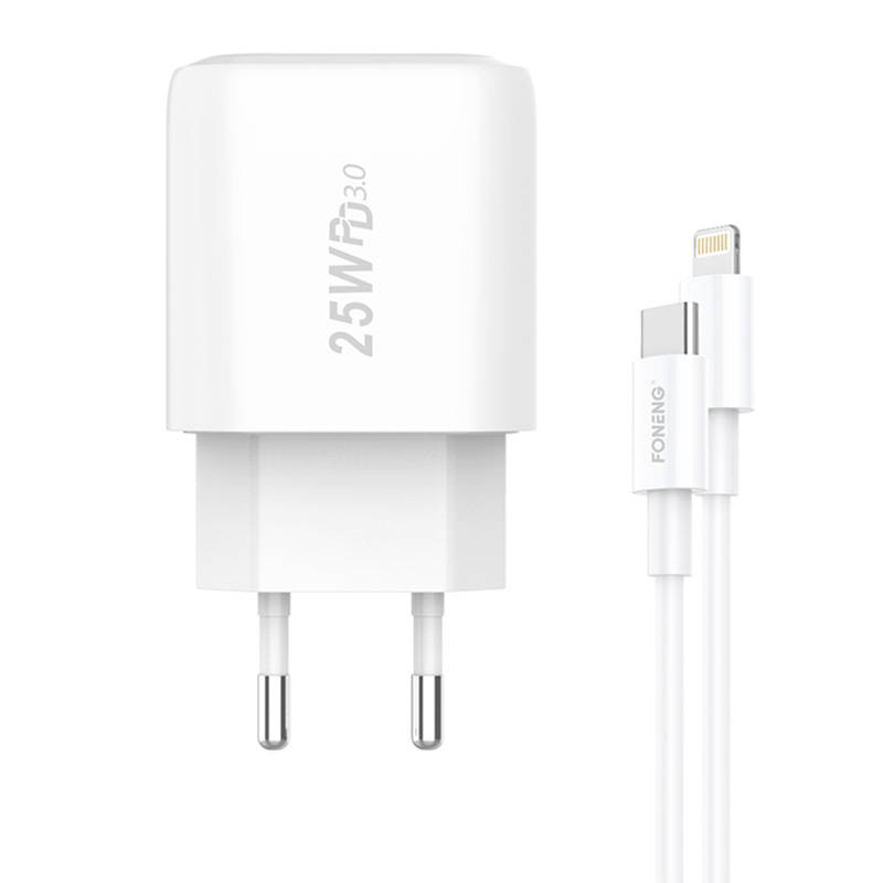 Foneng EU40 USB-C hálózati töltő adapter 25W PD QC 3.0 + USB-C - lightning kábel-0