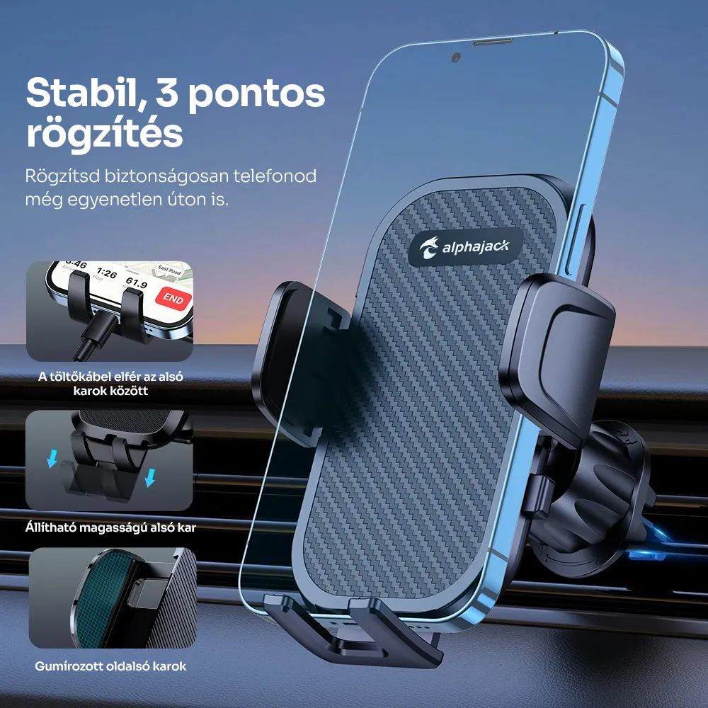 Alphajack szellőzőre erősíthető autós telefontartó (SZEL-1)-4