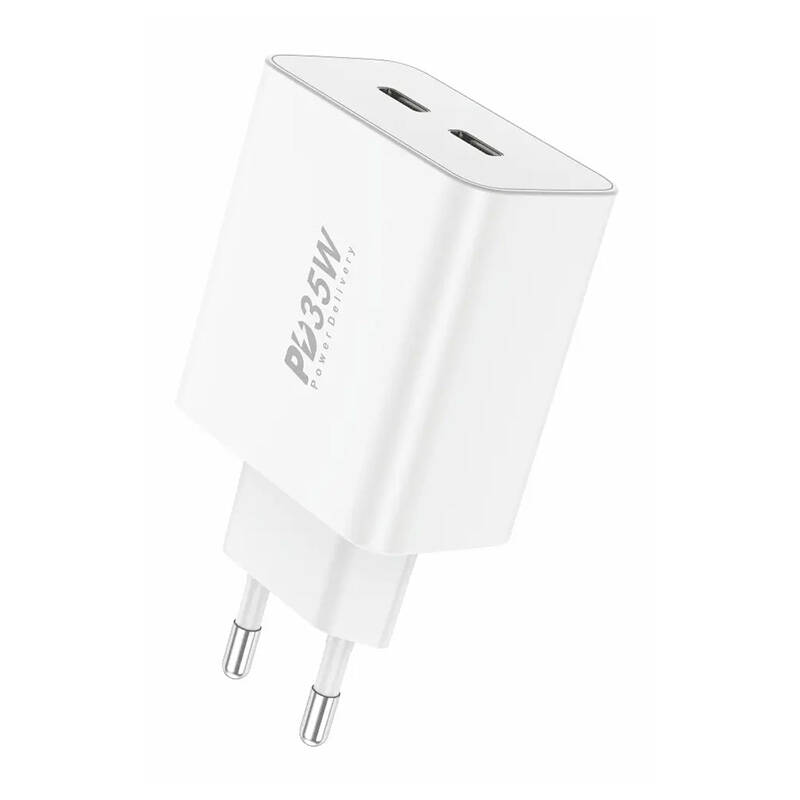 Foneng EU50 hálózati töltő adapter 2x USB-C PD 35W (fehér)-0