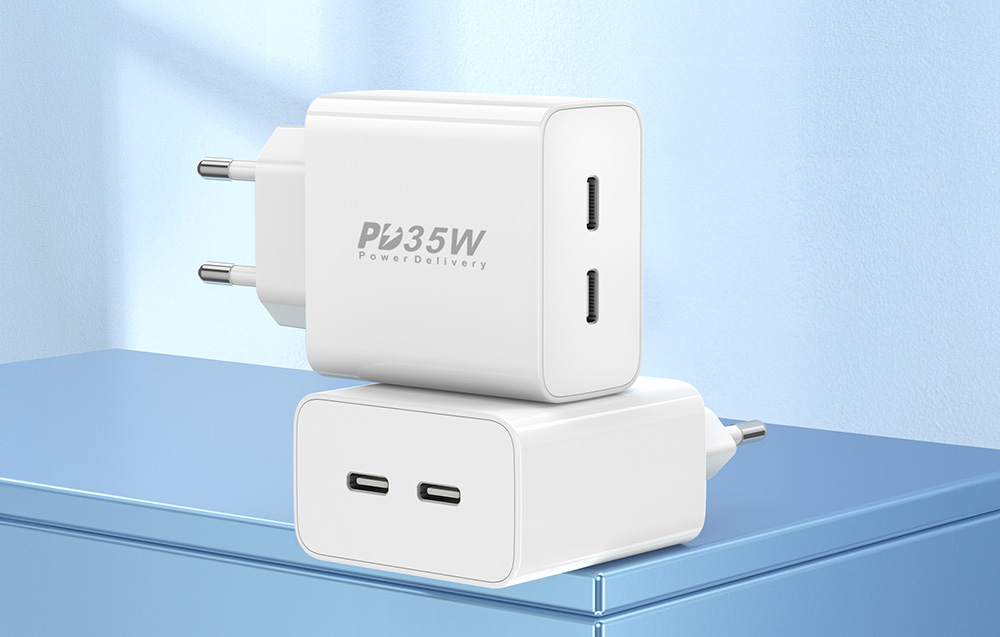 Foneng EU50 hálózati töltő adapter 2x USB-C PD 35W (fehér)-2