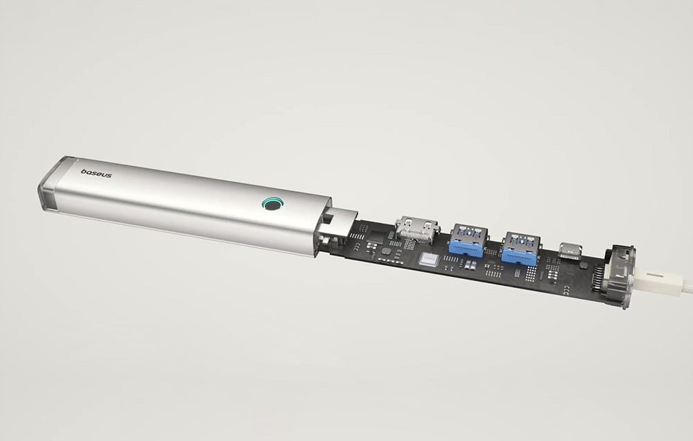 Baseus UltraJoy Series AIR 5-Portos HUB elosztó adapter Type-C - HDMI, 2xUSB3.0, PD 100W, RJ45 (ezüst)-4