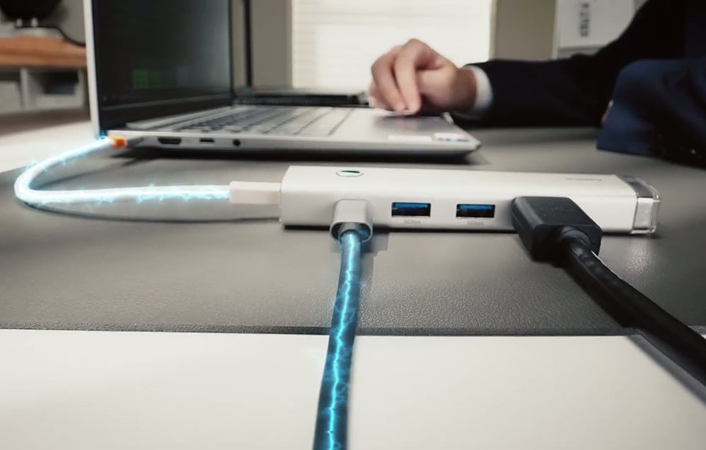 Baseus UltraJoy Series AIR 5-Portos HUB elosztó adapter Type-C - HDMI, 2xUSB3.0, PD 100W, RJ45 (ezüst)-2
