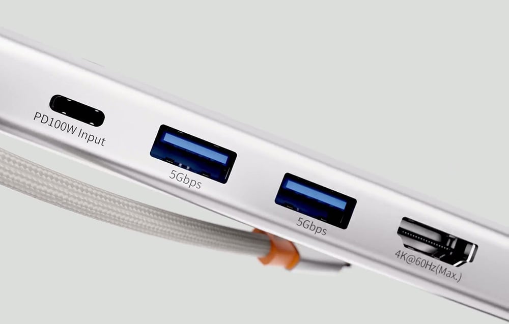 Baseus UltraJoy Series AIR 5-Portos HUB elosztó adapter Type-C - HDMI, 2xUSB3.0, PD 100W, RJ45 (ezüst)-6