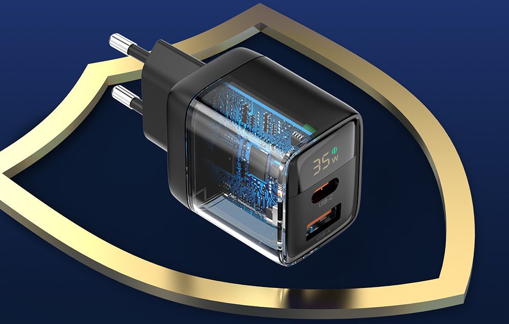 Choetech PD6052 hálózati töltő adapter GAN3 USB-A + USB-C PD35W (fekete)-2