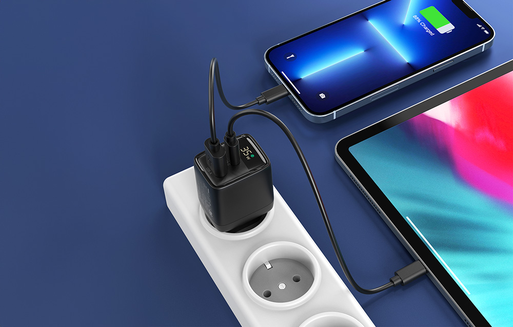 Choetech PD6052 hálózati töltő adapter GAN3 USB-A + USB-C PD35W (fekete)-4