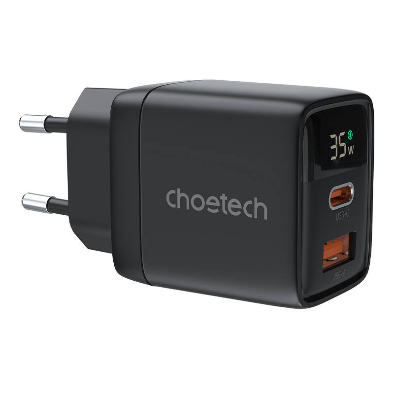 Choetech PD6052 hálózati töltő adapter GAN3 USB-A + USB-C PD35W (fekete)-0