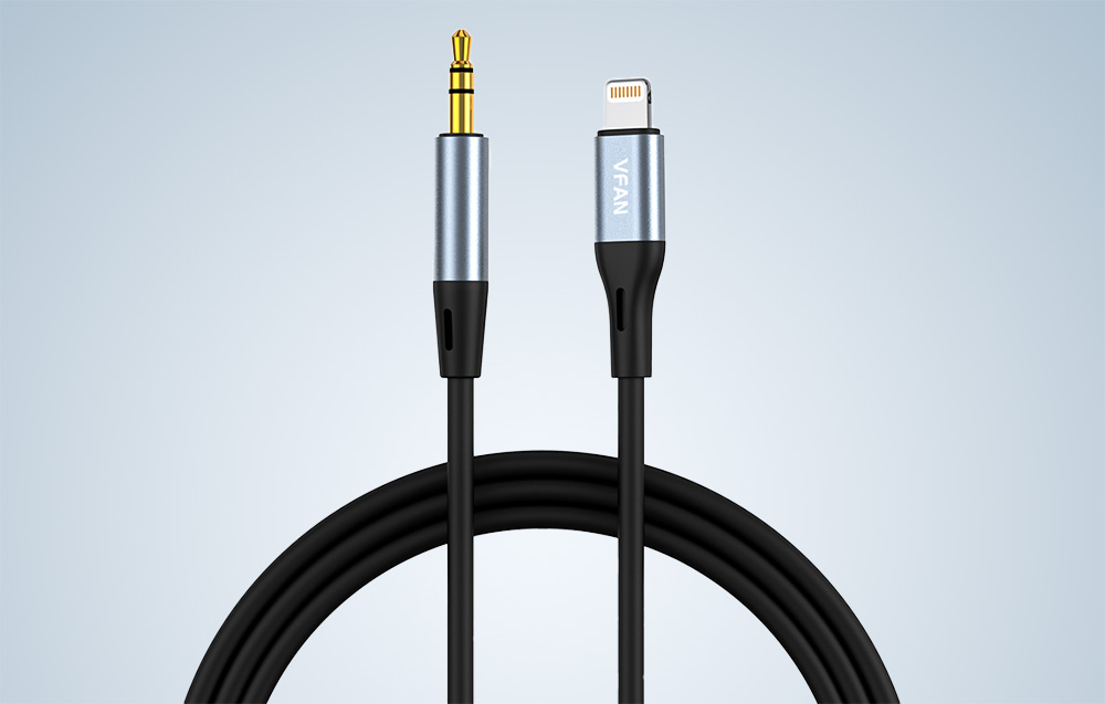 Vipfan L05 Lightning - 3.5mm-es mini jack AUX kábel, 1m (szürke)-5