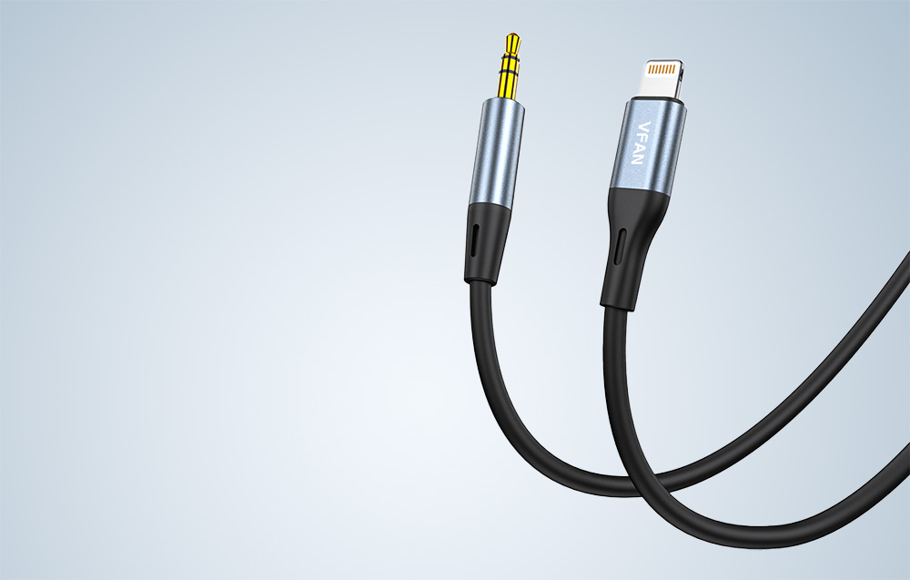 Vipfan L05 Lightning - 3.5mm-es mini jack AUX kábel, 1m (szürke)-1