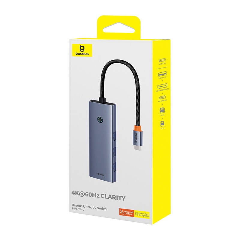 Baseus UltraJoy 7 az 1-ben USB-C HUB elosztó adapter USB-C - HDMI, 3xUSB 3.0, PD, SD/microSD (szürke)-1