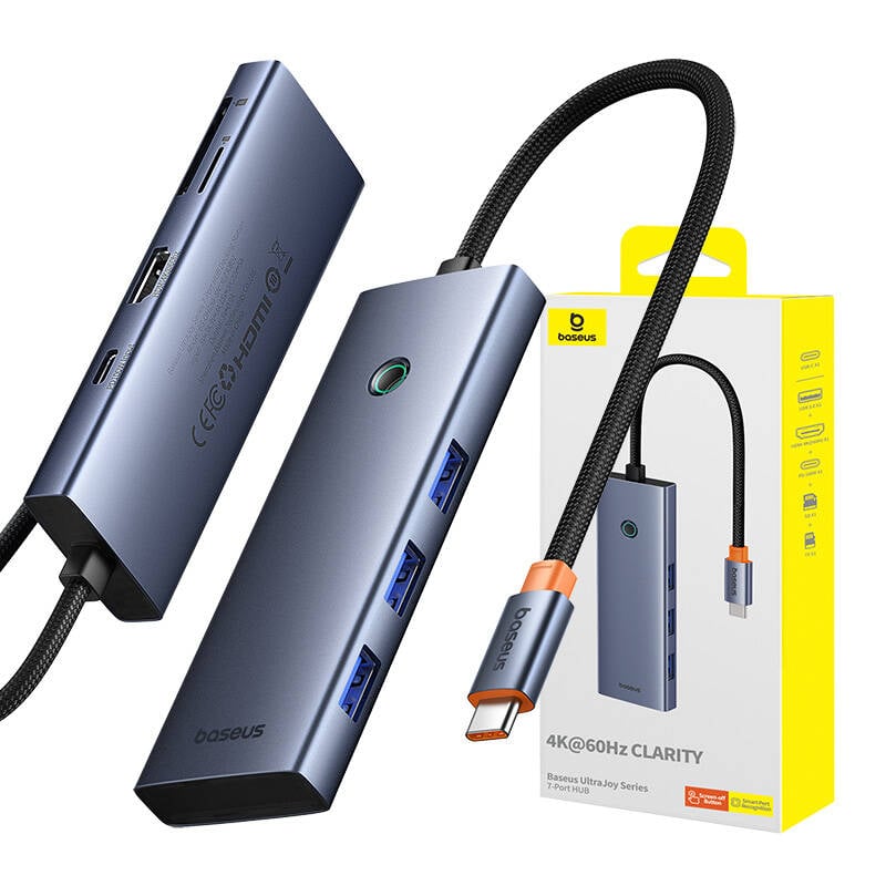 Baseus UltraJoy 7 az 1-ben USB-C HUB elosztó adapter USB-C - HDMI, 3xUSB 3.0, PD, SD/microSD (szürke)-5