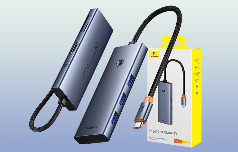 Baseus UltraJoy 7 az 1-ben USB-C HUB elosztó adapter USB-C - HDMI, VGA, 4xUSB 3.0, PD (szürke)-2
