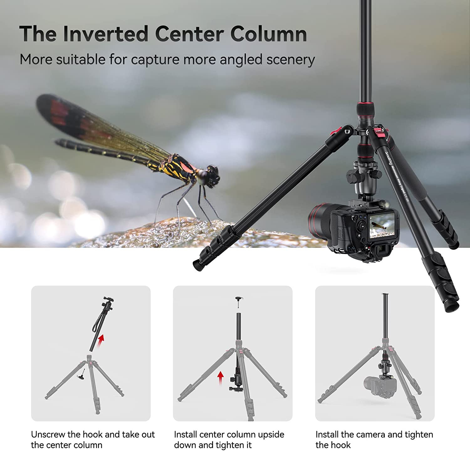 SmallRig CT-20 alumínium tripod, fényképezőgép állvány gömbfejjel (3474C)-3