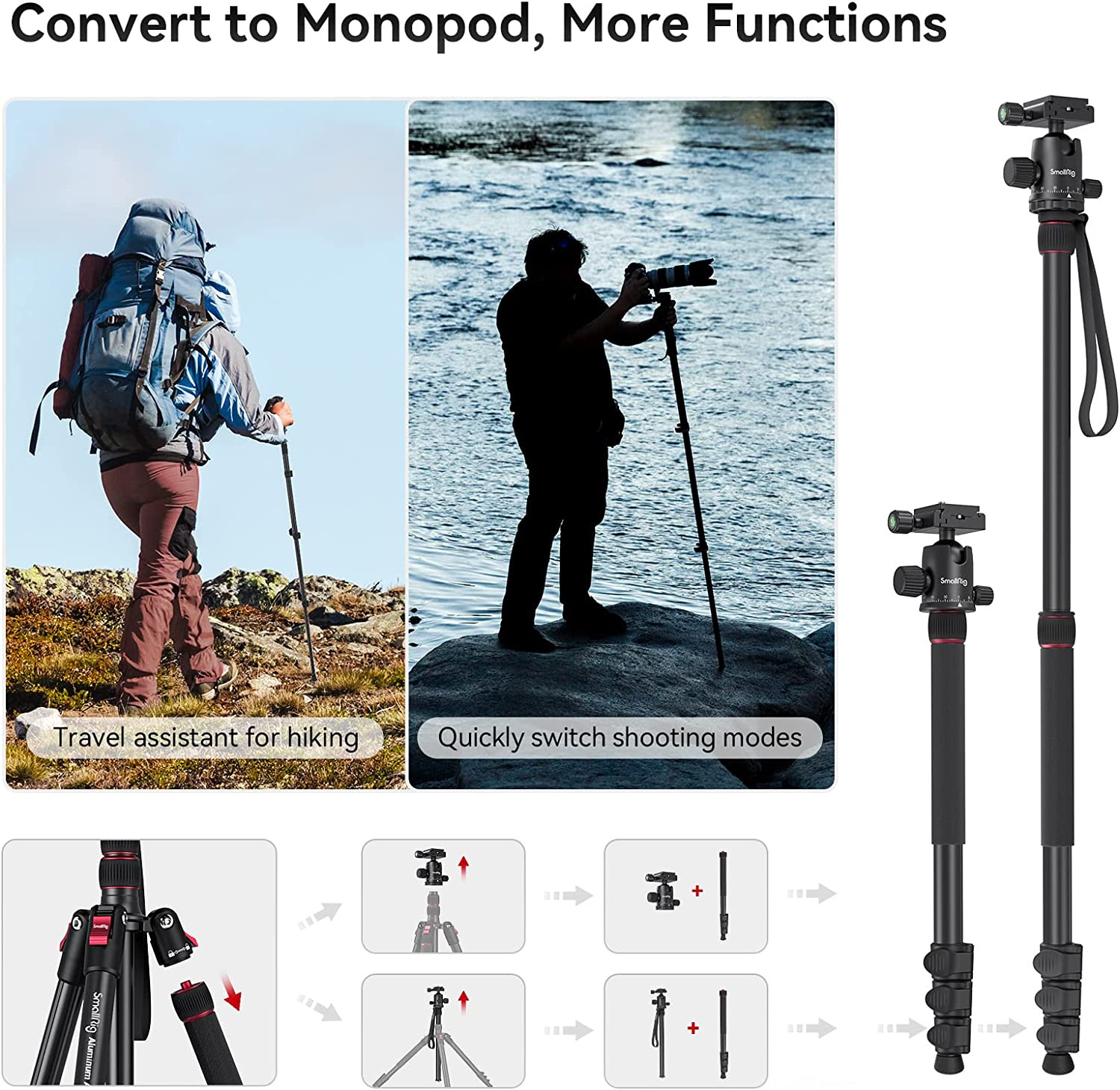 SmallRig CT-20 alumínium tripod, fényképezőgép állvány gömbfejjel (3474C)-2